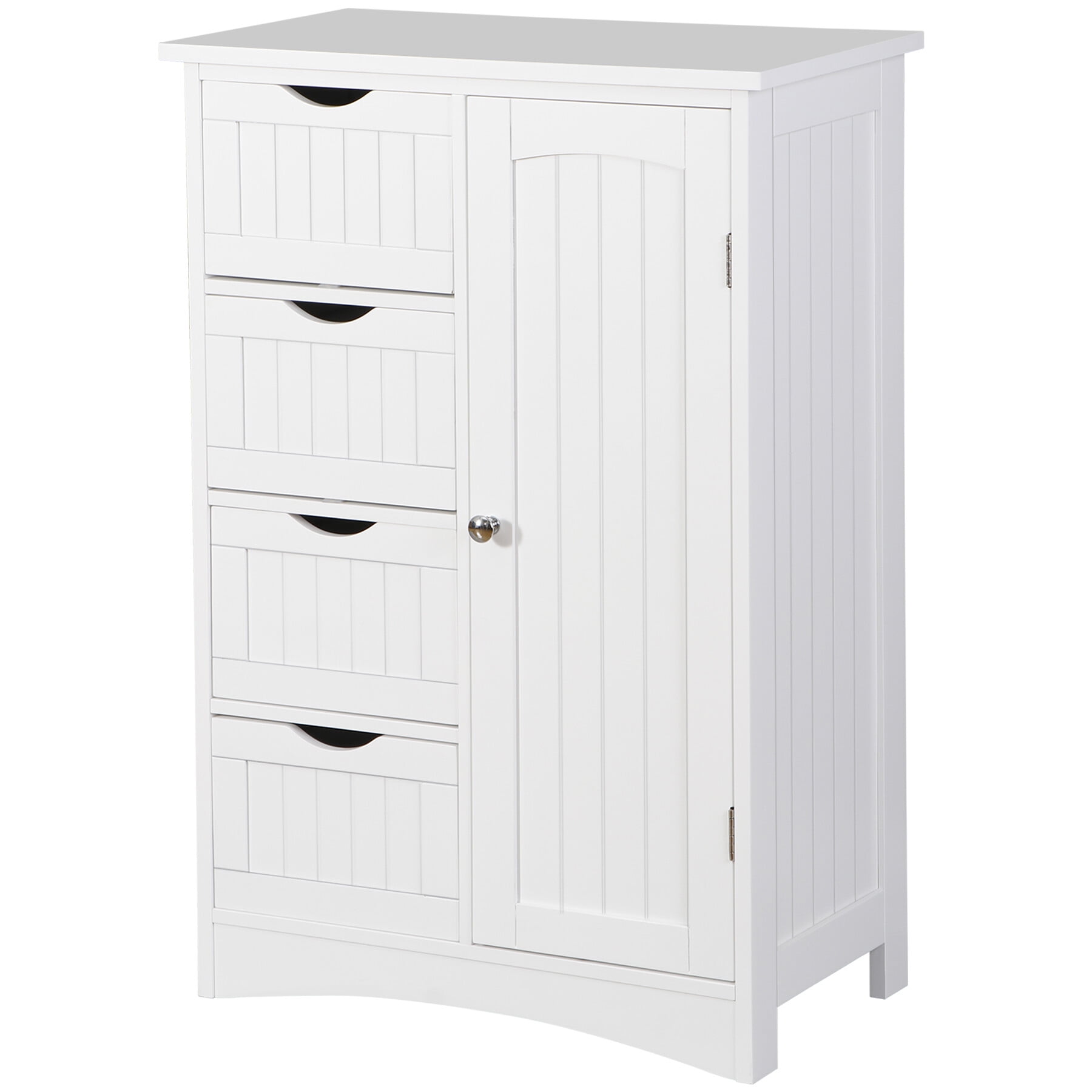 ZENSTYLE Bathroom Floor Cabinet Kitchen Organization 4 Drawers W/3 Tiers Side Space, White