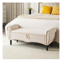 Storage Ottoman for Bedroom, Upholstered End of Bed with Solid Wood Legs Modern Shoe Storage Indoor for Living Room Entryway Furniture,Beige, Linen