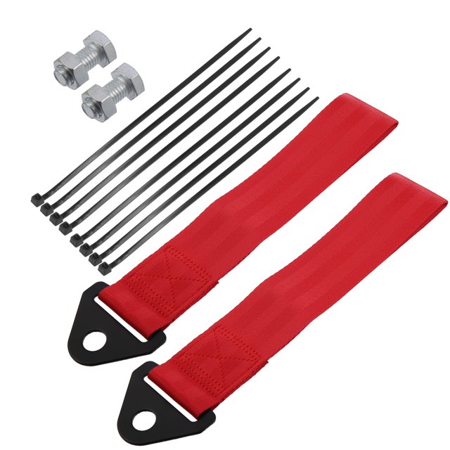 Unique Bargains Front Bumper Car Tow Strap Trim Trailer Belt with Rope Trailer Hook Nylon Red 2 Set