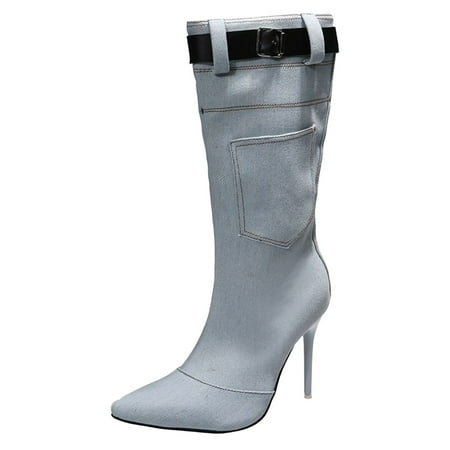 

Wide Calf Boots For Women Ladies Western Pointed Toe Cowboy Boots For Women Mid Calf Shoes Retro Stiletto Boots Shoes