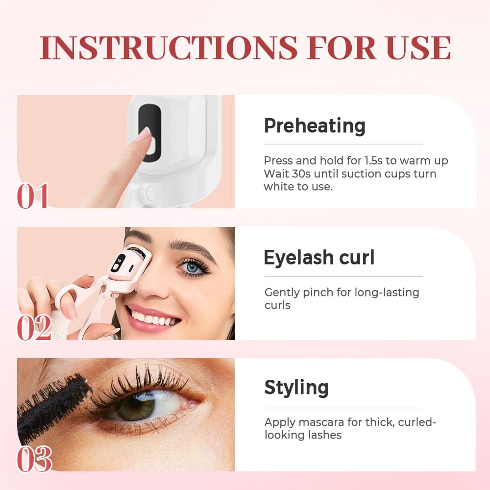 Quick Natural Curls Heated Eyelash Curler - USB Rechargeable, 3 Heat Modes with LCD for Long-Lasting Volume