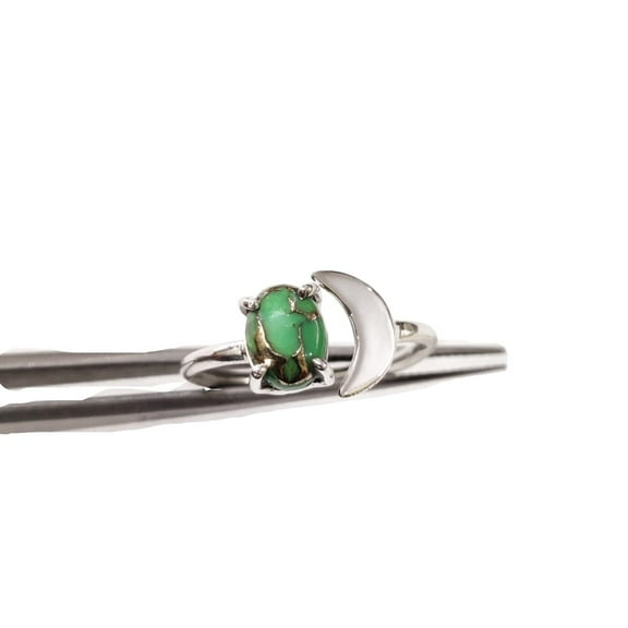 Natural Green Copper Turquoise Ring, Copper Turquoise Ring, December Birthstone, Crescent Moon Adjustable Ring, Toe Ring, 925 Sterling Silver, Womens Ring, Christmas, Handmade Statement Jewelry