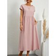thumbnail image 1 of Lindbes Robe Maxi Élégante Unie pour Femmes Été à Manches Courtes Col Rond Vintage Harajuku Coton Lin Ample Robe d'Été Y2K avec Poches Longue Robe, 1 of 7