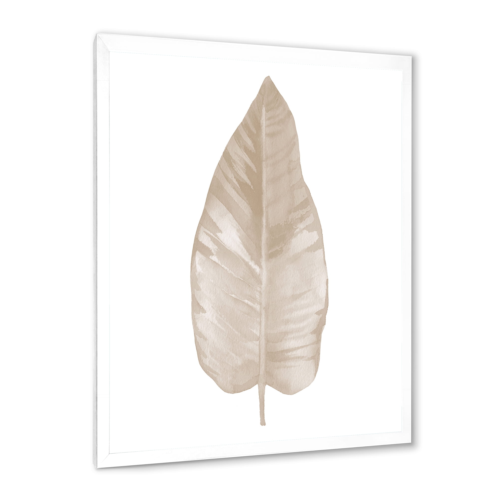 Designart 'Dried Leaf Plant Beige On White Background' Traditional Framed Art Print