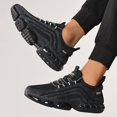 thumbnail image 4 of Men's Lace Up Knit Chunky Sneakers, Breathable Mesh Cushioned Athletic Running Shoes, Black, White Available, 4 of 6