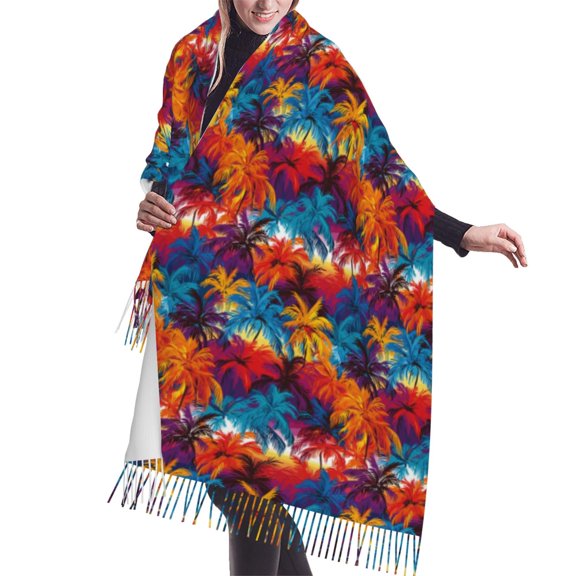 Shawl Wraps for Women - Colorful Coconut Tree Oversized Fall Winter Fashion Blanket Scarf for Women