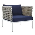 thumbnail image 6 of Modway Harmony 5-Piece  Sunbrella® Basket Weave Outdoor Patio Aluminum Seating Set in Tan Navy, 6 of 10