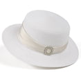 thumbnail image 3 of UTSJKR Womens Flat Crown Fedora Hat with Ruched Satin Rhinestone Buckle Band for Summer Date Night Garden Picnic Lakefront Walk Elegant Foldable Headwear White, 3 of 6
