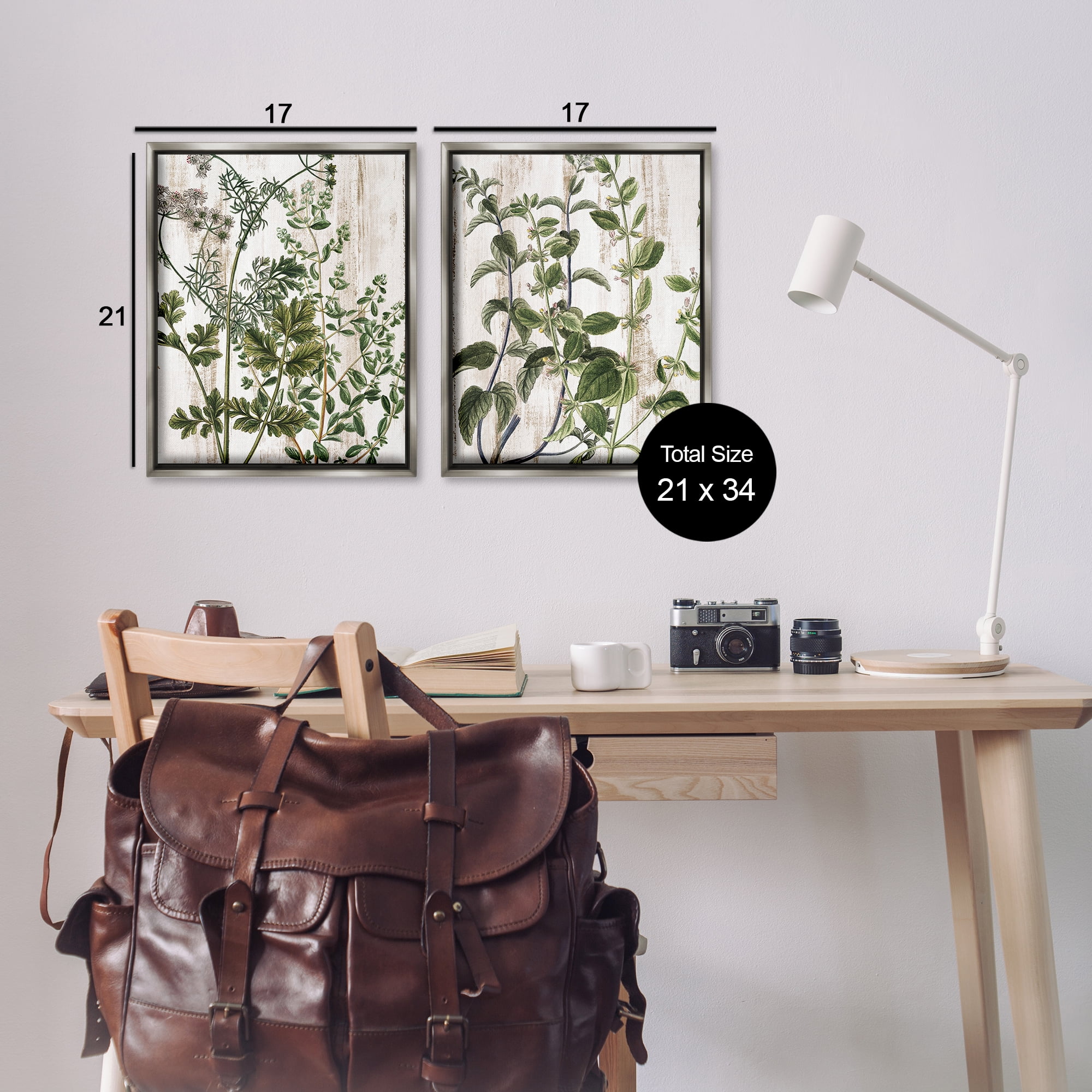 Stupell Industries Aged Botanical Leaves Plants & Flowers Painting Gray Floater Framed Canvas Art Print Wall Art, 17 x 21, Set of 2