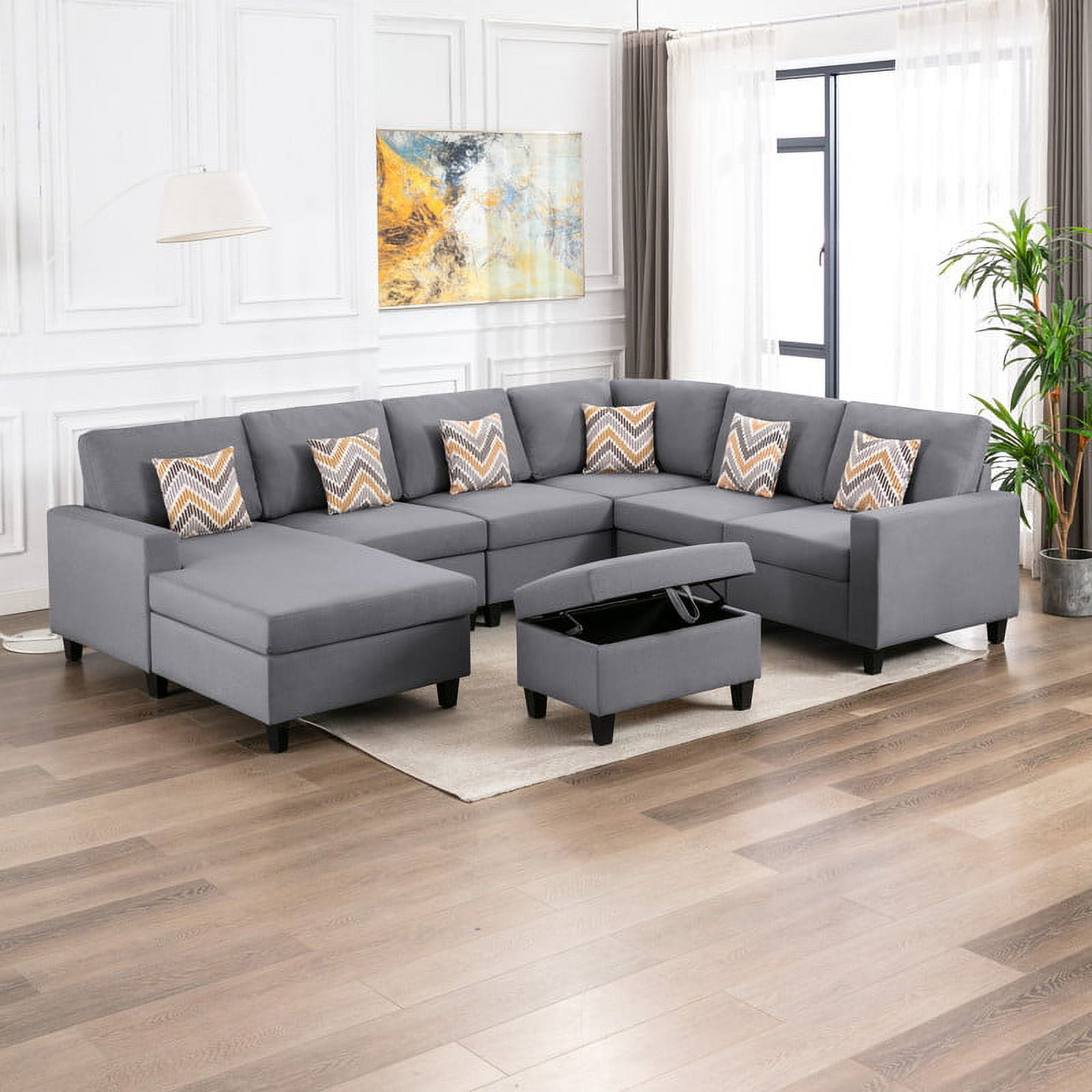 Sofamania joanne classic linen sectional with left chaise lounge deals