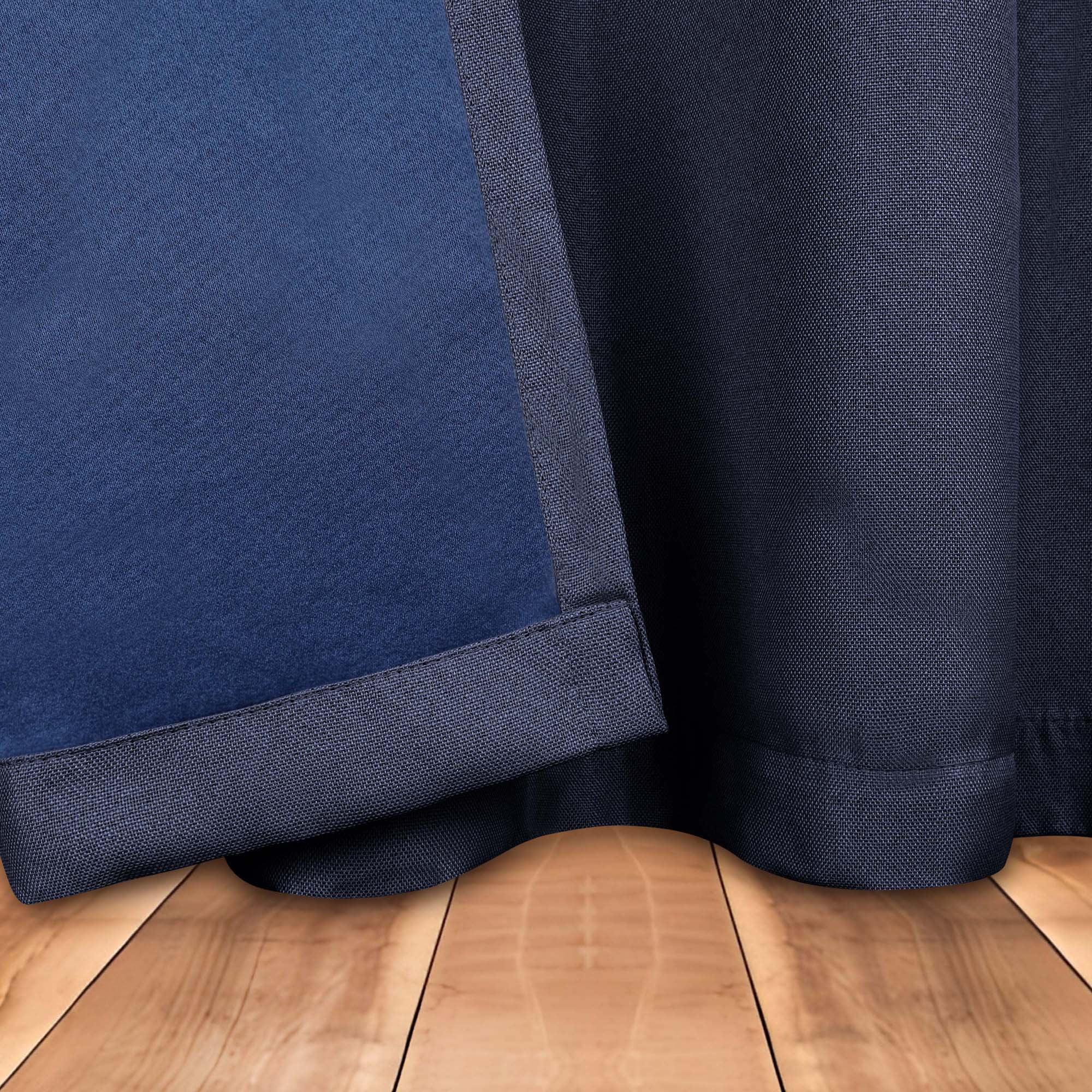 Superior Linen Blackout Curtains Set of 2, Grommet Header Curtain Panel Pair, Navy Blue, 42"W x 63"L