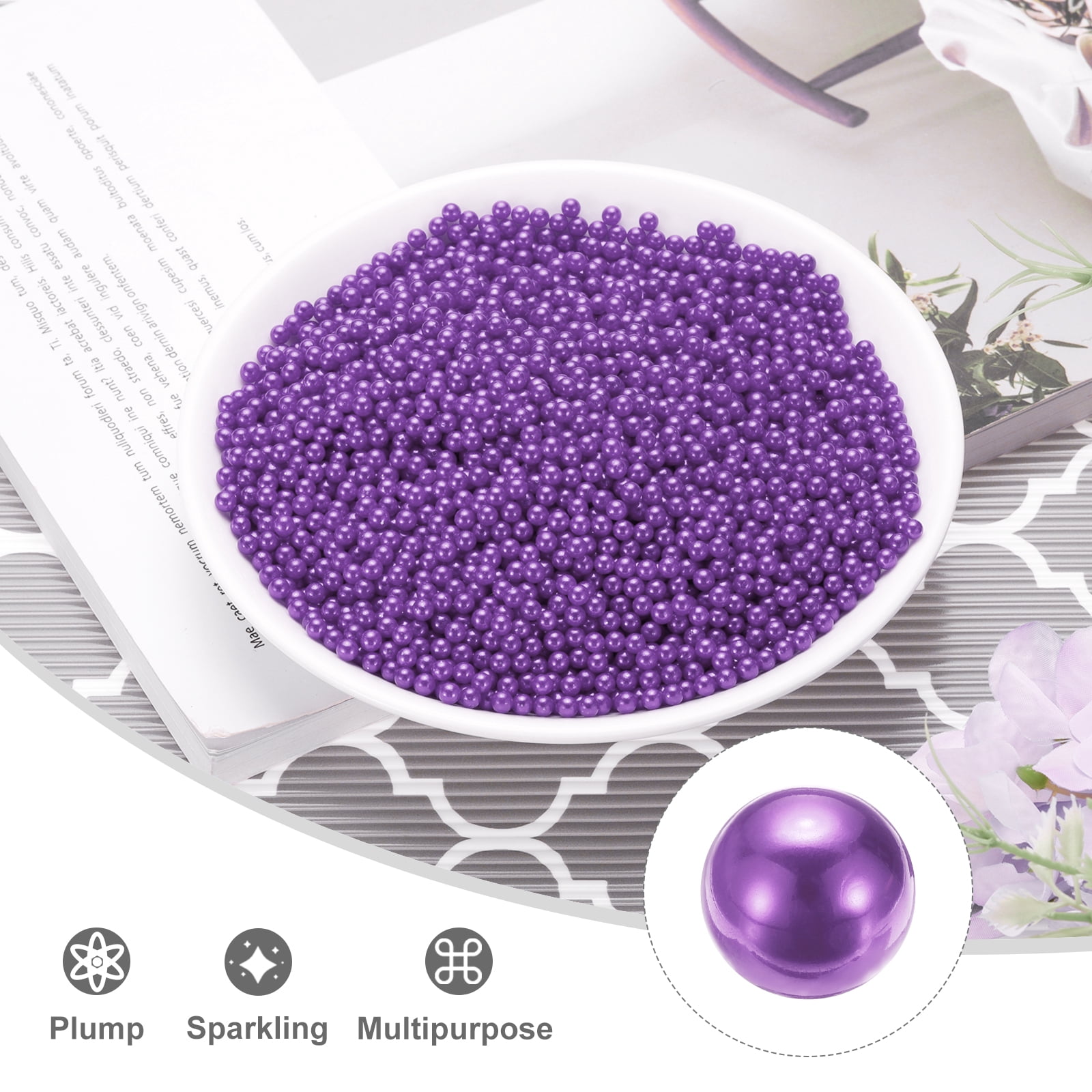 Unique Bargains Faux Pearl for Crafting No Hole Pearls for Vase Fillers Purple