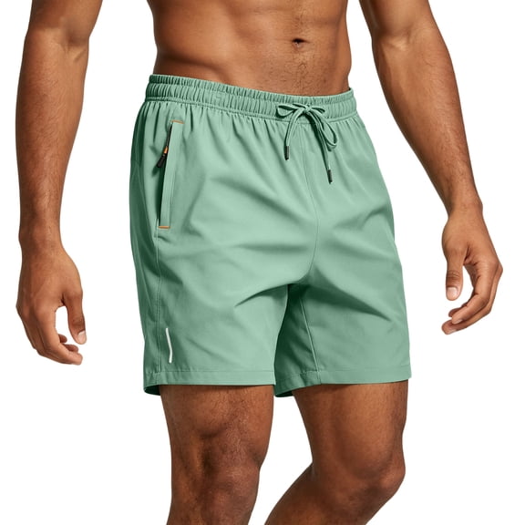 Nestiefly Mens Athletic Running Shorts Lightweight Quick Dry Drawstring Mesh Gym Shorts with Zipper Pockets Mint Green S