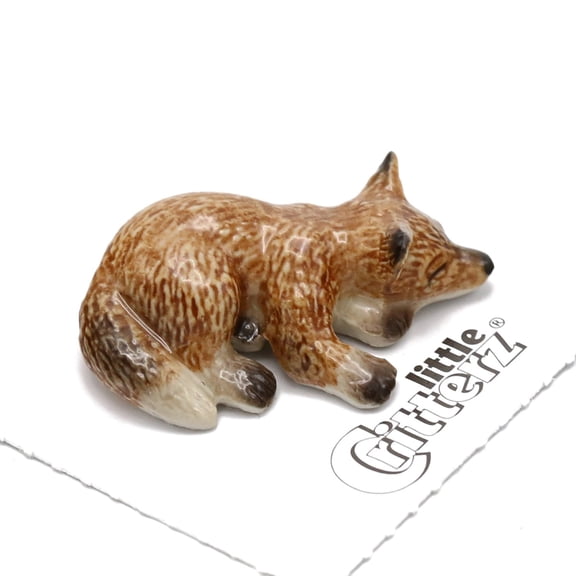 Little Critterz Brown Sly Fox Pup Hand-painted - Home Decor Animal Decorative Figurine Birthday Gift - Miniature Porcelain Figurine