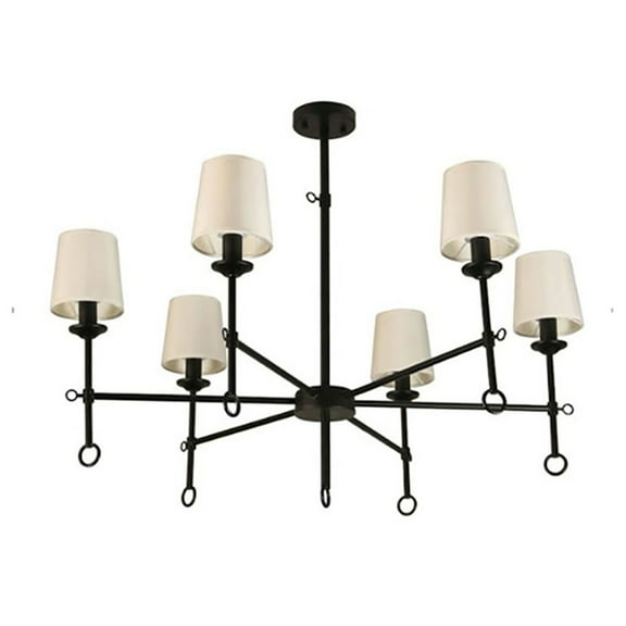 6-Shade Chandelier Light, Bamboo Lampshades And Matte Black Steel Supports, Fixed 19" Center Rod Or Dining Room, Foyer,