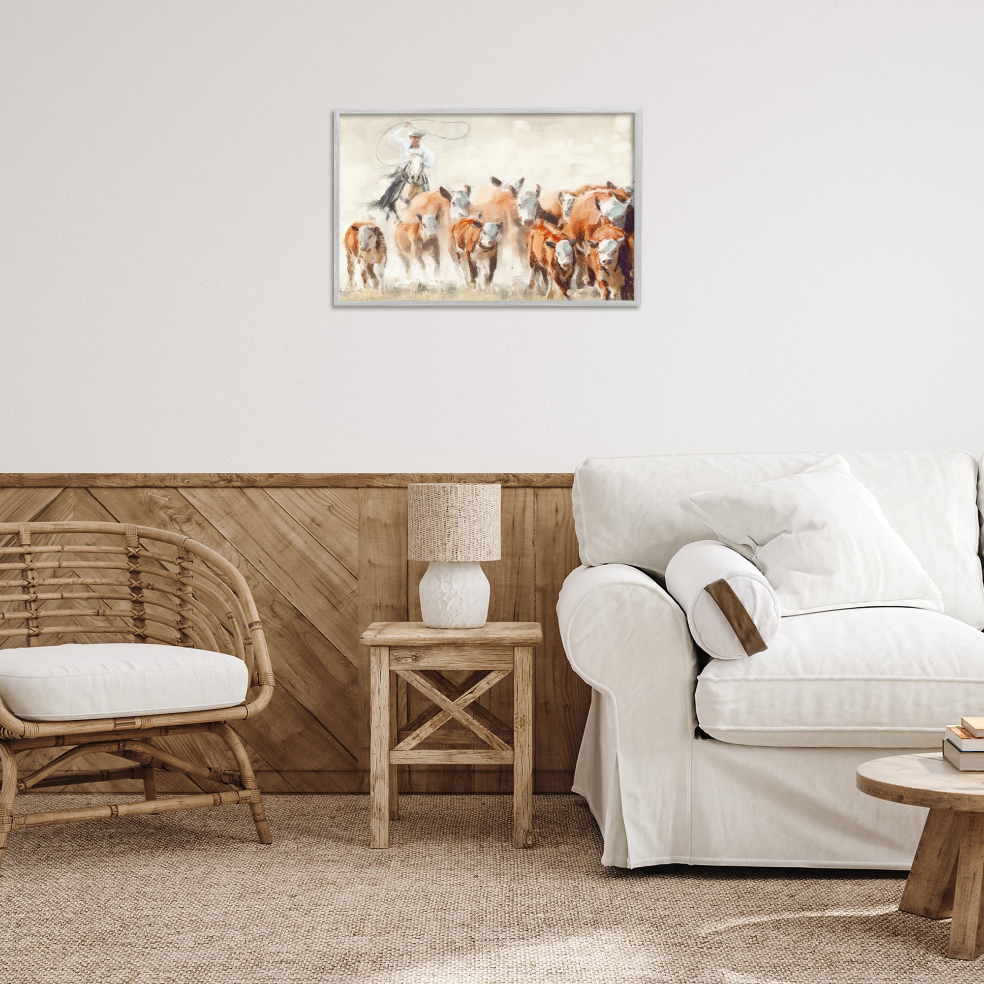 Stupell Industries Equestrian Round Up Animals & Insects Painting Gray Framed Art Print Wall Art, 24 x 16