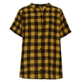 thumbnail image 5 of Blouse for Women V Neck Short Sleeve Fashion Loose Fit Large Checkered Pattern Button Down Breathable Soft Summer Tunic Tops, 5 of 6