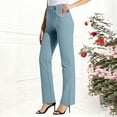 thumbnail image 2 of Pants for Women Solid Color Straight Leg Work Pants for Women Elastic Waist Casual Business Pants for Women (Light Blue L), 2 of 7