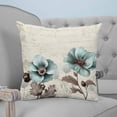 thumbnail image 4 of 20x20 Pillow Covers Set of 2, Blue Green Floral Throw Pillow Covers Decorative Couch Cushion Case, Spring Summer Mallow Flowers Retro Microfiber Square Pillowcases for Bedroom Car Living Room, 4 of 7