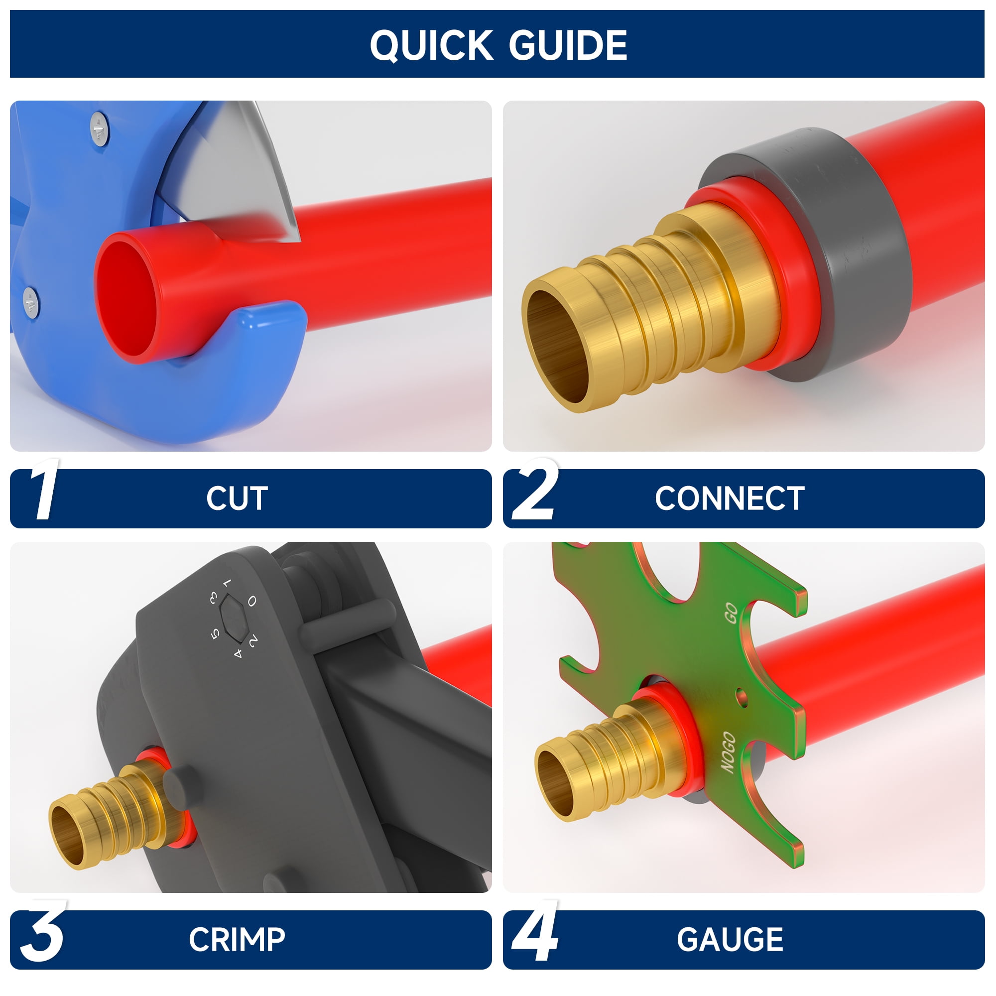 TOPTENG 2 Pex Crimper 1/2" And 3/4" Plumbing Crimping Handles Gonogo Set Angle Gauge Tools Combo