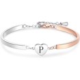 thumbnail image 1 of HSHDLDF Rose Gold Heart Initial Letter Bracelets Engraved Alphabet 26 Letters Charms Cuff Bracelet Stainless Steel Expandable Personalized Name Jewelry, 1 of 6