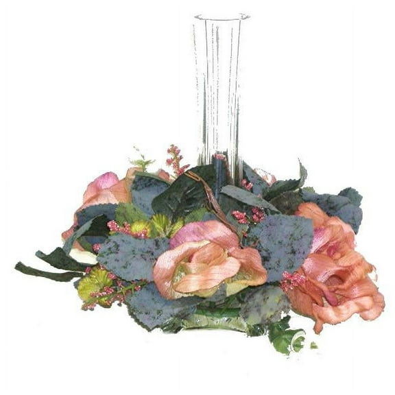 Champagne Blush Pink Rose 10in Fake Flower Faux Foliage Victorian Candle Ring for Craft Home Garden Table Bouquet Arrangement Ceremony Wedding Arch Floral Wall Aisle Decor (Beige, Set of 2)