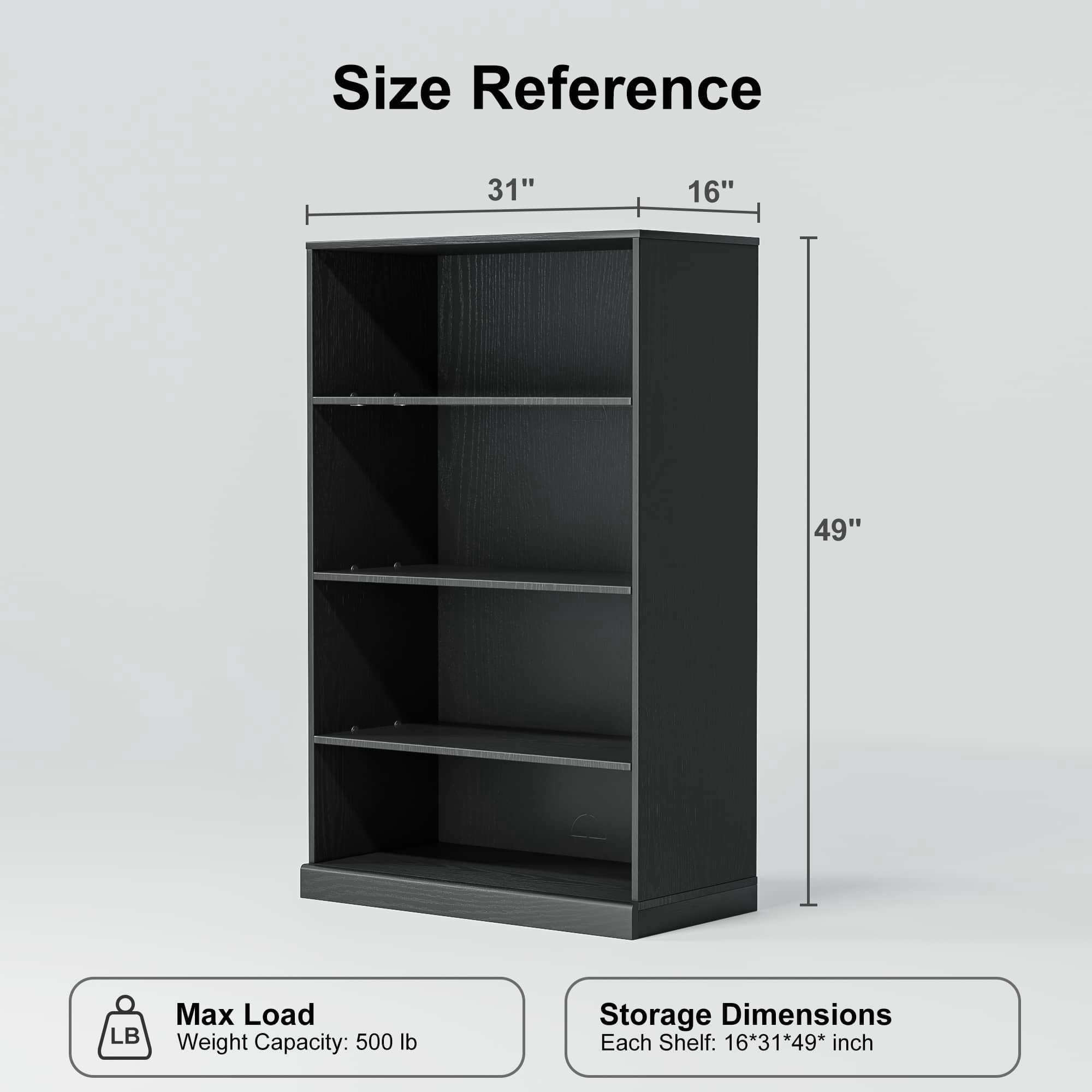 MAYEERTY 49"x31"x16" Doorless Storage Wood Cabinet for Living Room, Black