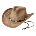 thumbnail image 4 of Woven Straw Western Cowboy Hat with Beaded Band, Unisex Wide Brim Sun Hat, Adjustable Chin Strap Summer Beach Headwear, 4 of 4
