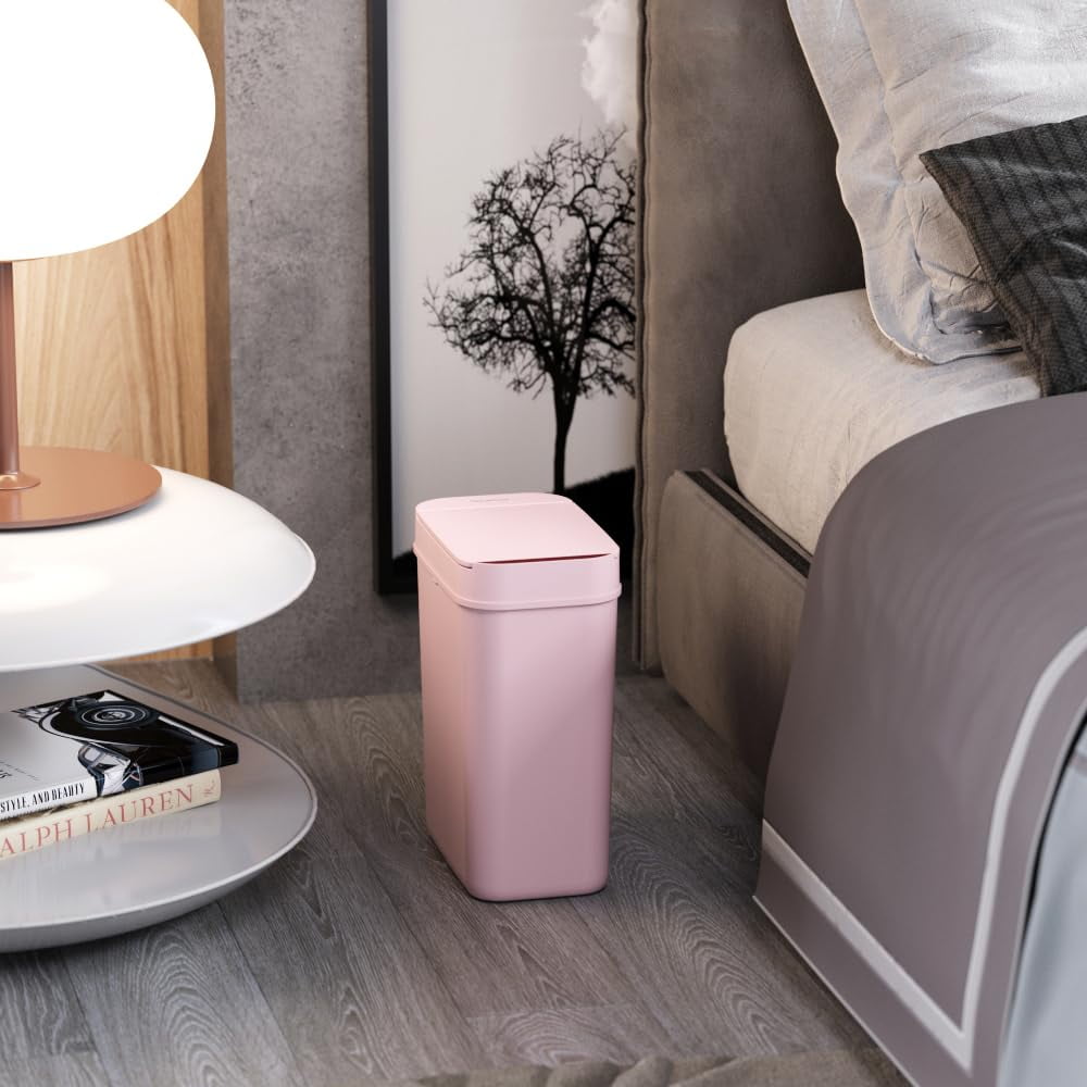 3 Gallon Pink Sensor Bathroom Trash Can Slim and Space-Saving 10 L Home Office Garbage Bin