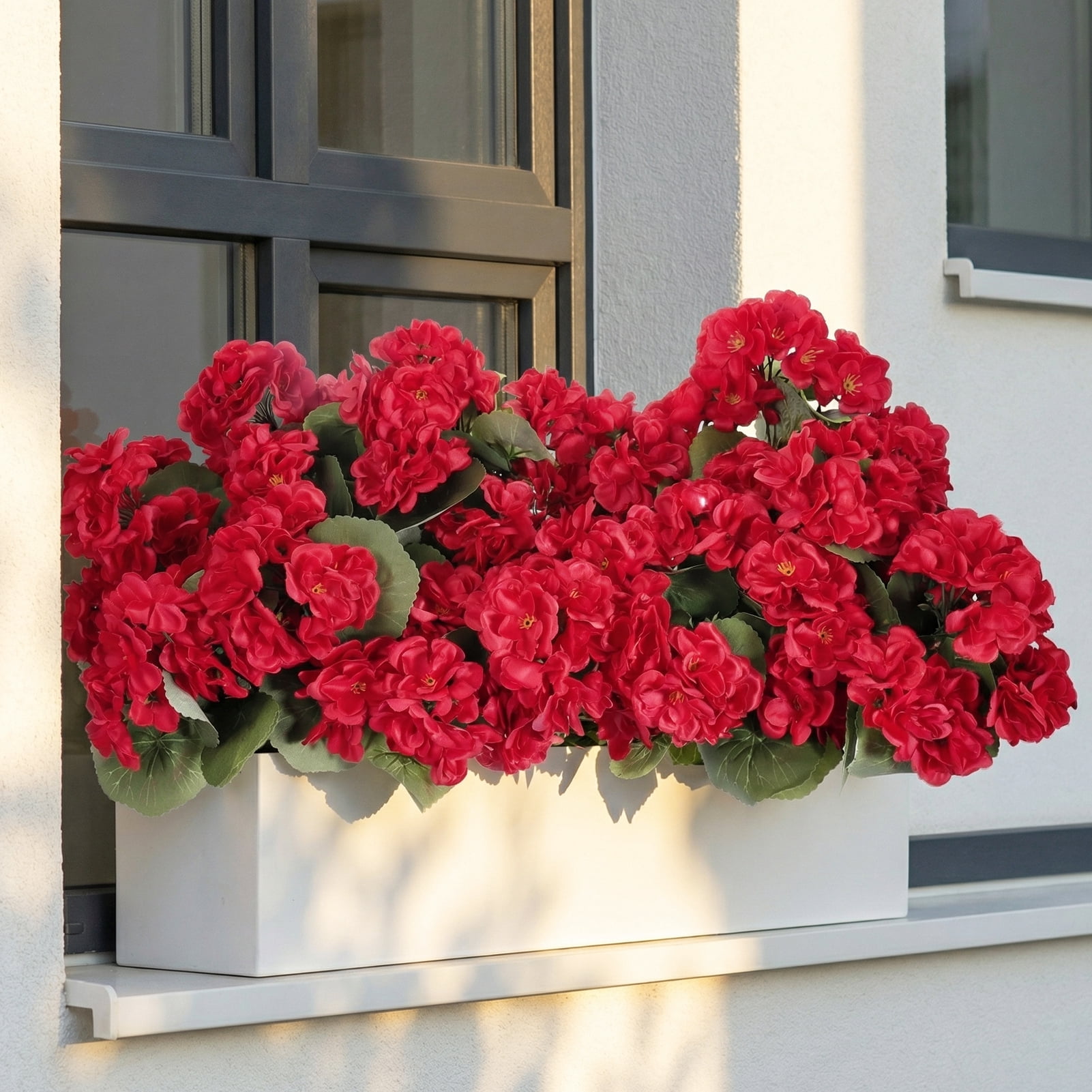 Armscye 12 Bundles  Artificial Geranium Flowers for Outdoors, Geranium Silk Red Flower, Outdoor UV Resistant Garden Plants Faux Flowers for Home Kitchen Table Centerpieces Decor