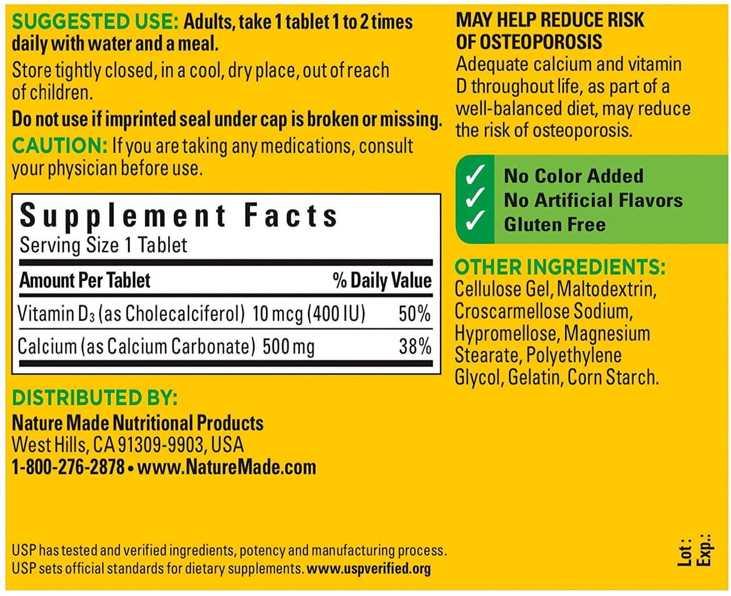 Nature Made Calcium 500 mg Tablets 130 Tablets (Pack of 6)