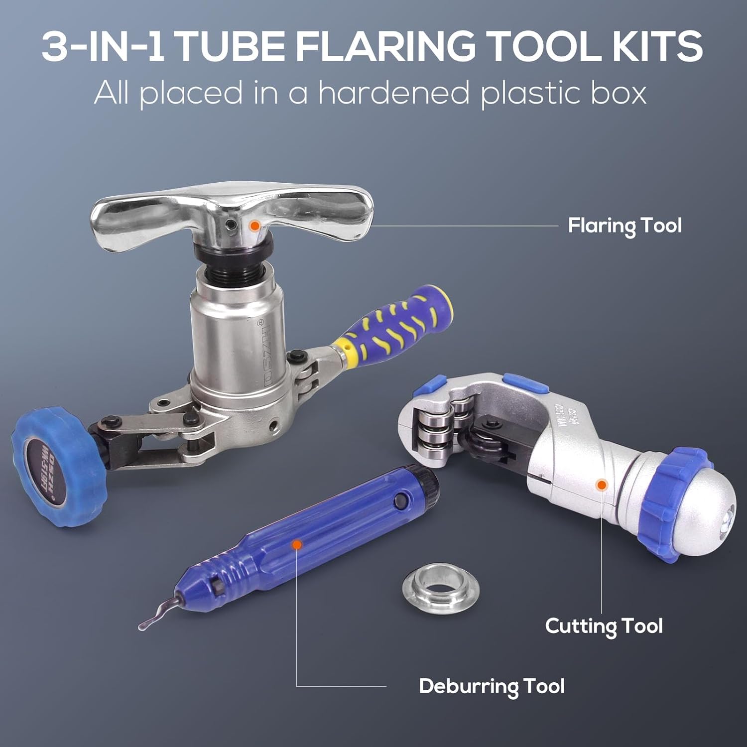 Accurate 3 IN 1 Tube Flaring Tool Kit, Eccentric Expander 45° Cone Tubing Flaring Tool, Include Cutter Deburring Tool, HVAC Refrigeration Tools for Copper/Soft Pipe Flaring 1/4-3/4 Inch O.D. Tubing