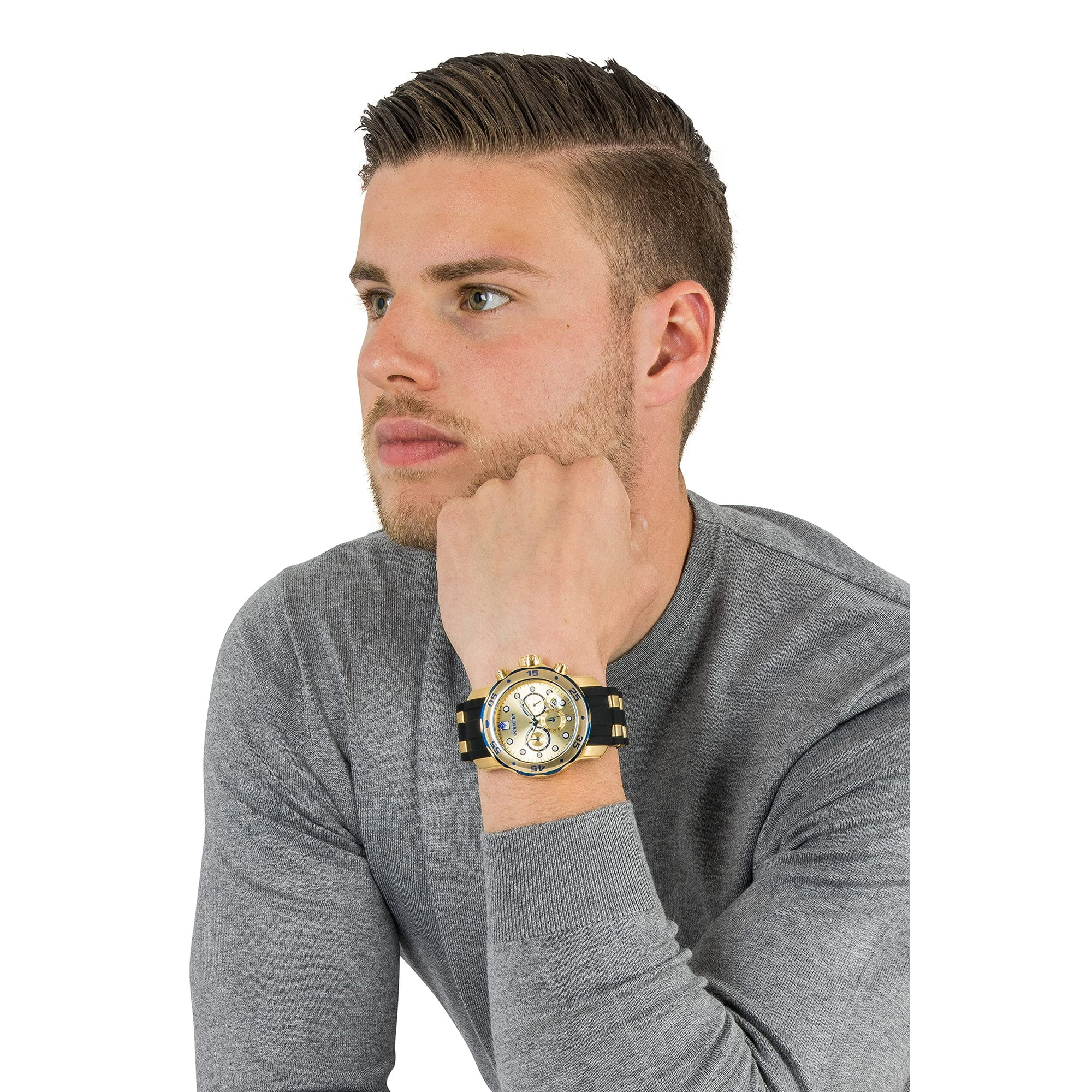 Invicta Men s Pro Diver 17887 Black Rubber Swiss Parts Chronograph Dress Watch Walmart