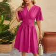 thumbnail image 5 of Ahuyic Womens Casual Dress,Womens Plus Size Dress,Womens Summer Solid Color V Neck Short Sleeve Dress,Hot Pink,XXL, 5 of 5