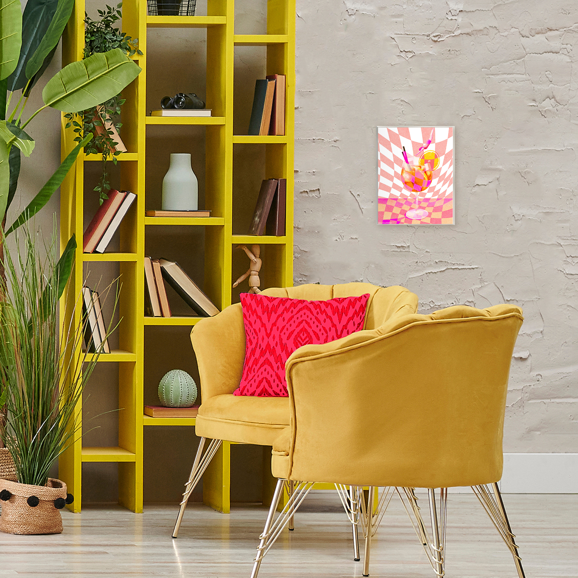 Retro Checkered Summer Cocktail Wall Plaque Art, design by Lil' Rue