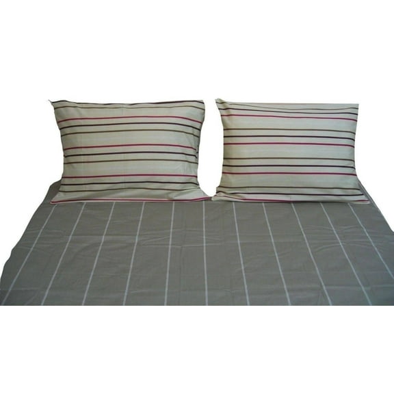 DaDa Bedding Multi-Color White Grey Striped Fitted & Flat Sheets w/ Pillow Cases Set - Full - 4-Pieces