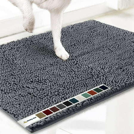 Muddy Mat® SHOWN ON TV Highly Absorbent Microfiber Door Mat and Pet Rug Non Slip Thick Washable Area and Bath Mat Soft Chenille for Kitchen Bathroom Bedroom Indoor and Outdoor - Grey Medium 30 X19