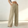 thumbnail image 5 of aohooy Wide Leg High Waist Pants for Women Summer Casual Button Up Palazzo Work Pant Beach Vacation Comfort Trousers with Pockets Beige,S, 5 of 8