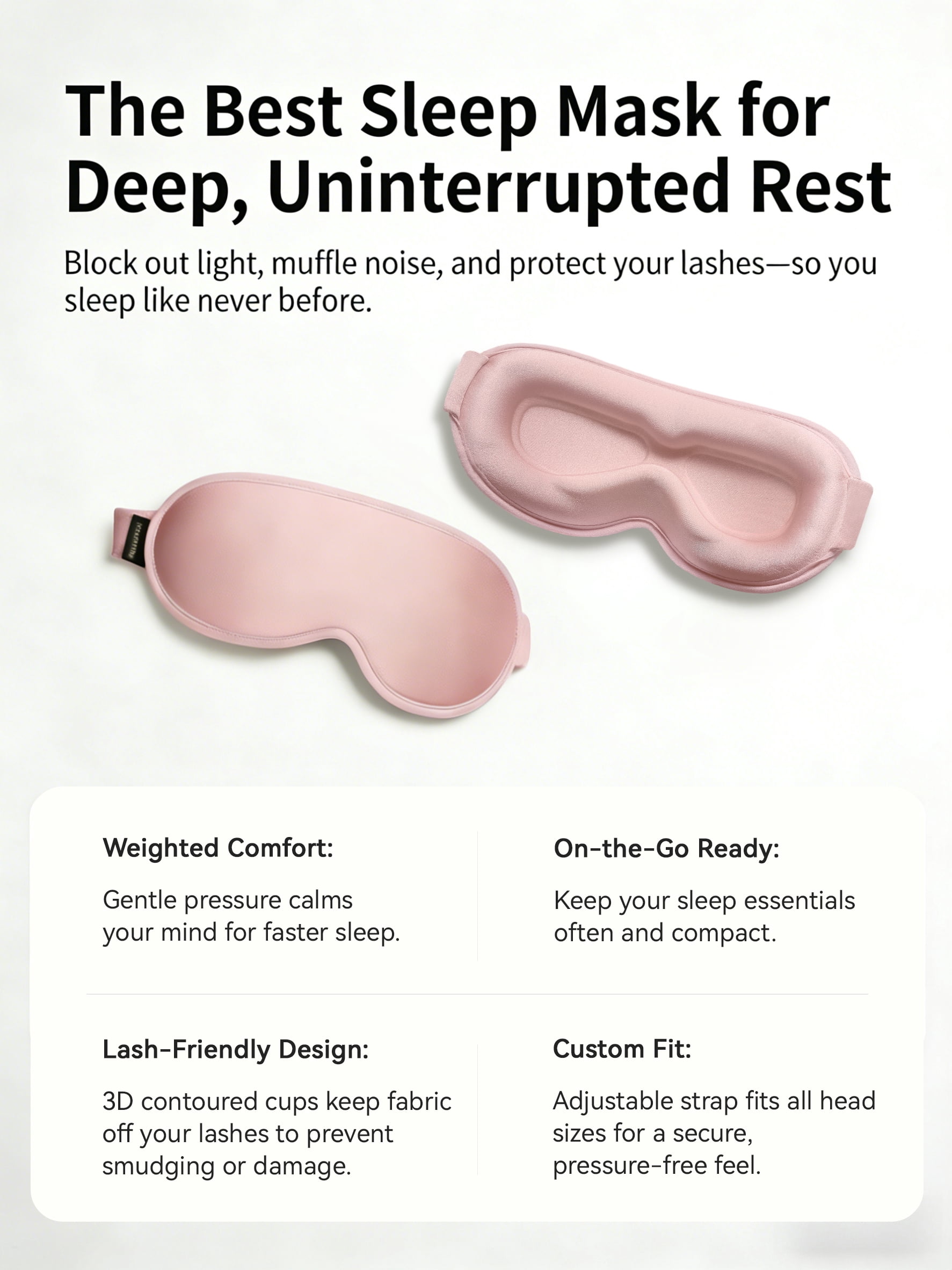 FACEMOON 2 Pack Adult Sleep Mask – Weighted Memory Foam Comfort 99% Light Blocking Zero Pressure Lash Extension Safe for Sleep