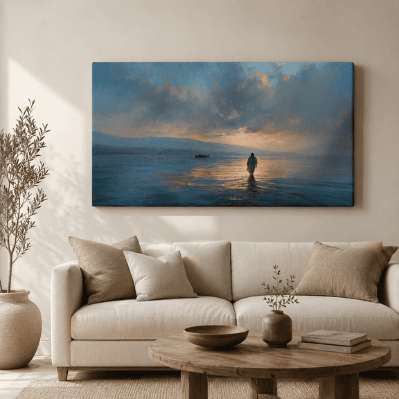 Jesus Walking on Water Christian Canvas Wall Art, Bible Verse Scripture Print, Inspirational Religious Wall Decor Gift