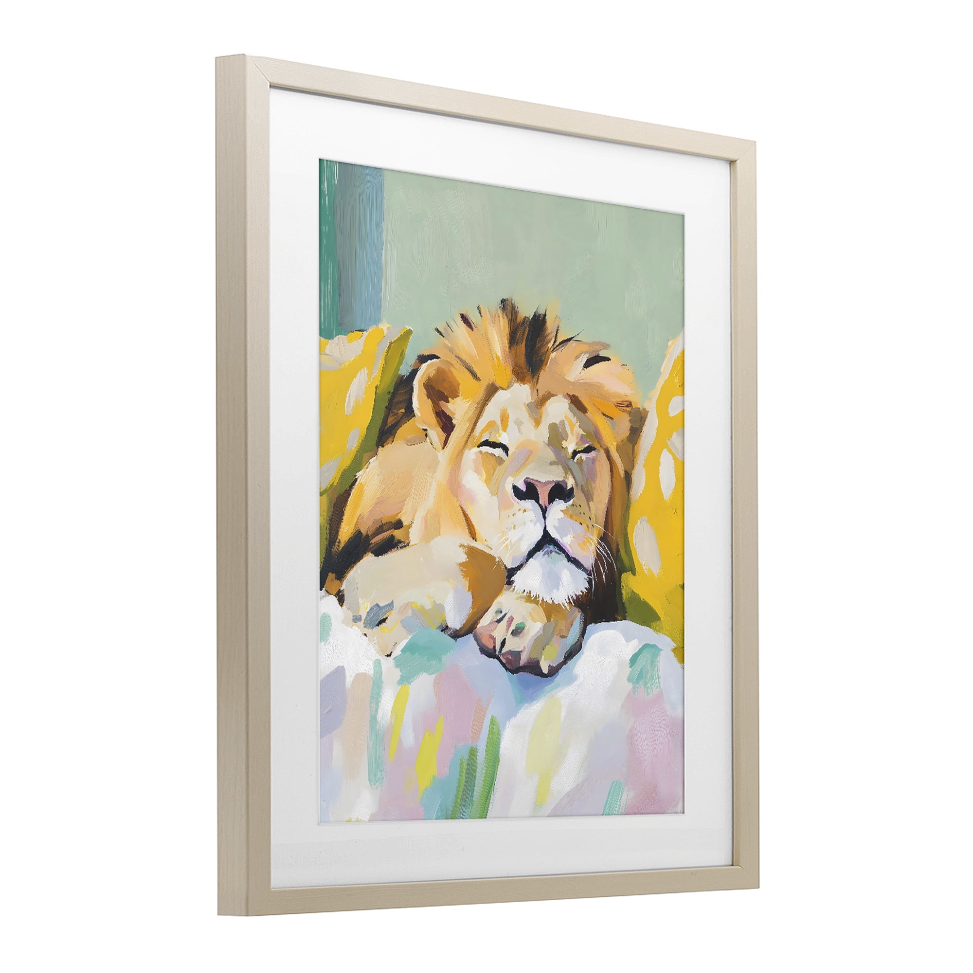 Stupell Industries Sleeping Lion on Pastel Pillows Birch Framed Print Under Glass, design by The Prints Vibe