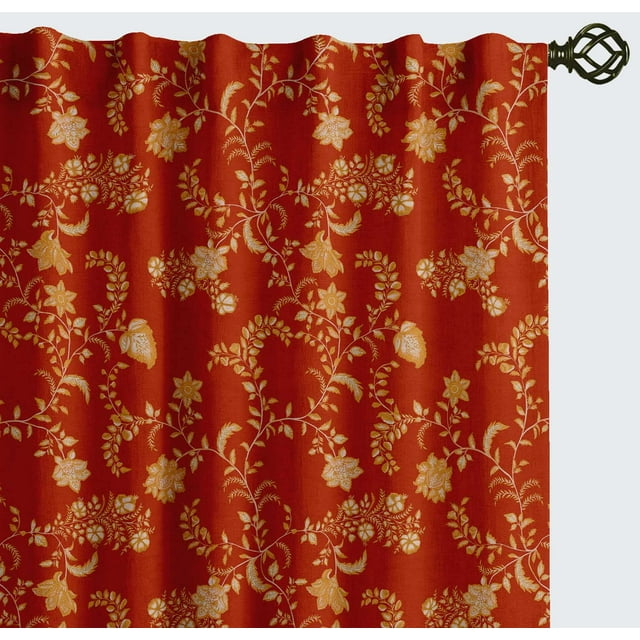 Vargottam 84 Inch Rod Pocket/Back Tab Cotton Curtains for Windows and Doors - Light Filtering Cotton - Light Filtering Drapes For Doors - Set of 2 Panels, 52"x84" - Motif Vine Design (Orange)