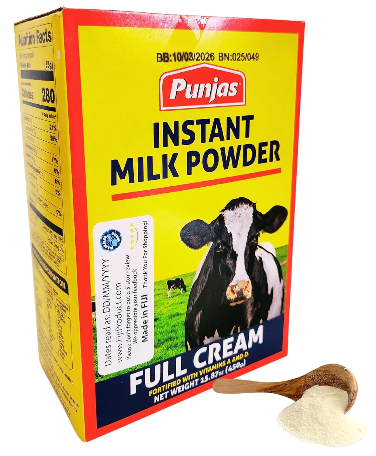 Premium Whole Full Cream Instant Dry Milk Powder - Baking, Indian Sweets, Cooking, Drinks - Pasteurized, Non-GMO, Gluten-Free (Pack of 2 x 450g Box) Imported from FIJI 𝗡𝗮𝘁𝘂𝗿𝗮𝗹 𝗚𝗼𝗼𝗱𝗻𝗲𝘀𝘀
