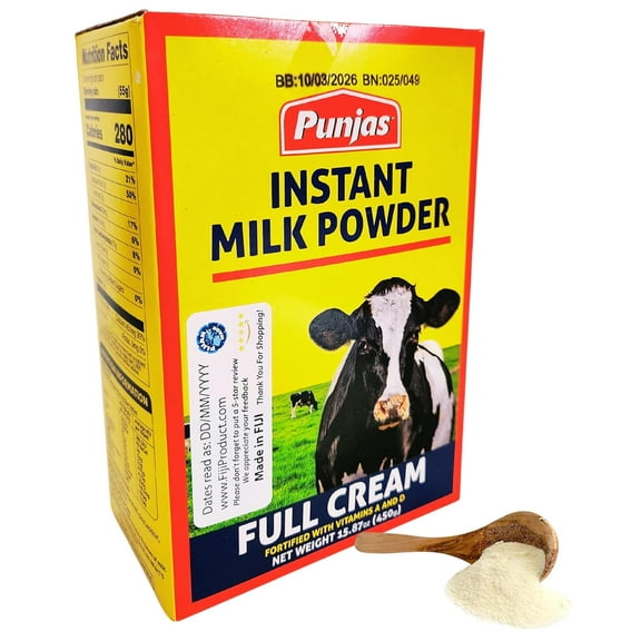 Whole Full Cream Instant Dry Milk Powder - Baking, Indian Sweets, Cooking, Drinks - Pasteurized, Non-GMO, Gluten-Free (450g Box) Imported from FIJI 𝗡𝗮𝘁𝘂𝗿𝗮𝗹 𝗚𝗼𝗼𝗱𝗻𝗲𝘀𝘀