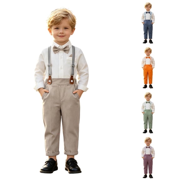 Boy Suit Baby Boy Formal Outfit Set with Shirt Bow Tie Suspenders Pants for Wedding Party Size 9-12 Months