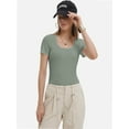 thumbnail image 2 of 3-pack Black&Sage green&White Women's Summer Scoop Neck Short Sleeve T-Shirts Ribbed Knit Slim Fitted Casual Basic Top, 2 of 6