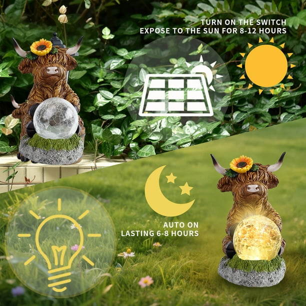 WFDC Highland Cow Solar Light for Garden,Highland Cow Statue with