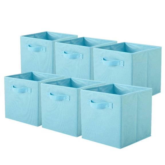 HRWGMUKVBG Collapsible Cube Storage Bins, Fabric Storage Cubes Basket Organizer Bins with Handles for Closet(10.5" X 10.5"),Mint Blue,6 Pack