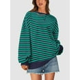 thumbnail image 3 of PRETTYGARDEN Womens Striped Oversized Sweatshirt Color Block Crew Neck Long Sleeve Casual Loose Pullover Top Y2K Clothes, 3 of 9