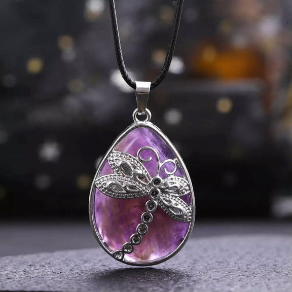 QQTDFG Amethyst Gems Dragonfly Crystal Necklace Magic Reiki Healing Amulet-default